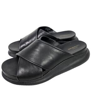 Cole Haan Zerogrand Slides Black Leather Criss Cross Sandals Chunky Platform 8